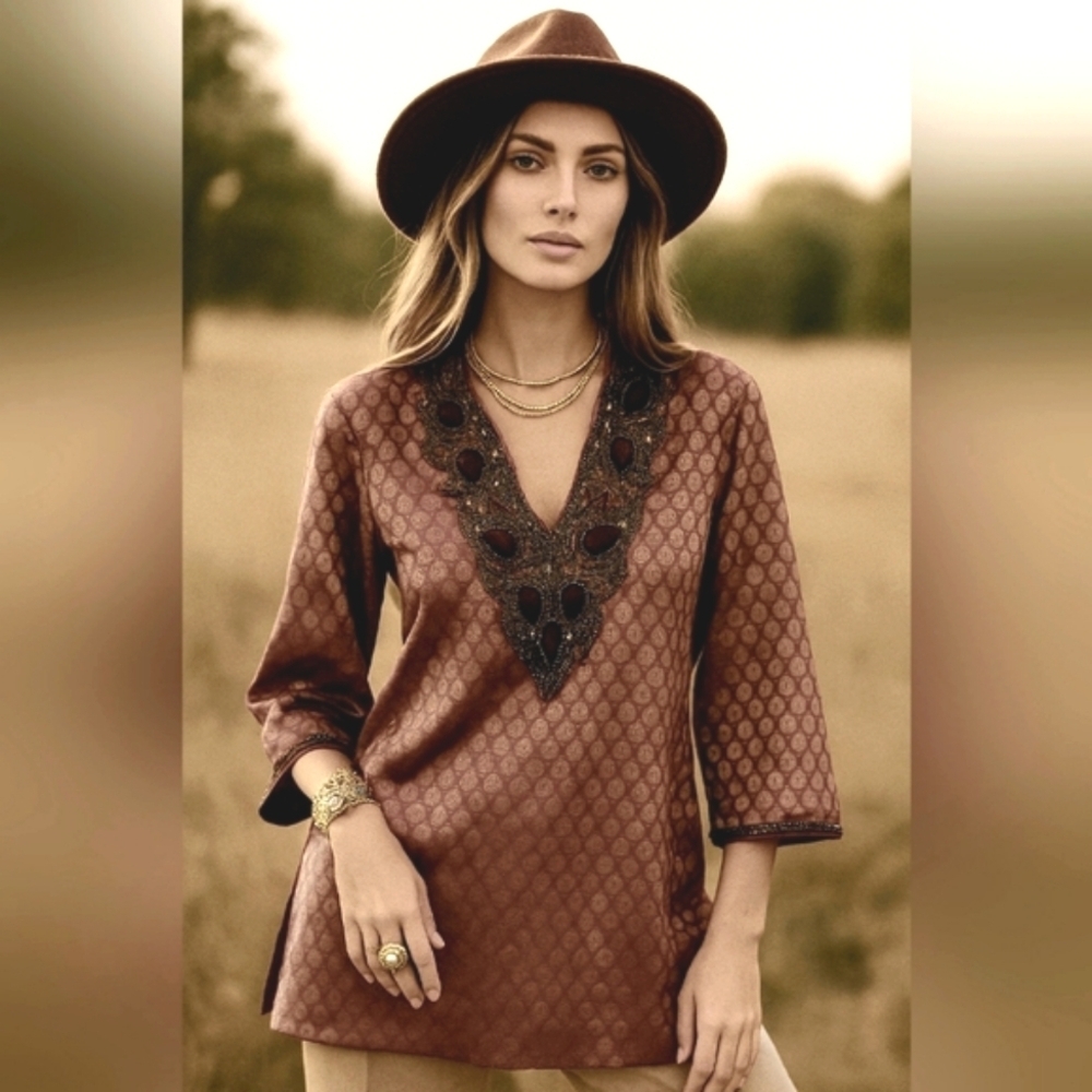 Lakshita Bohemian Embroidered and Beaded Women's Top Size Large